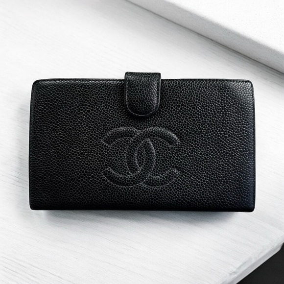 CHANEL Handbags - Authentic CHANEL Black Caviar Leather Timeless Long Kisslock Wallet
